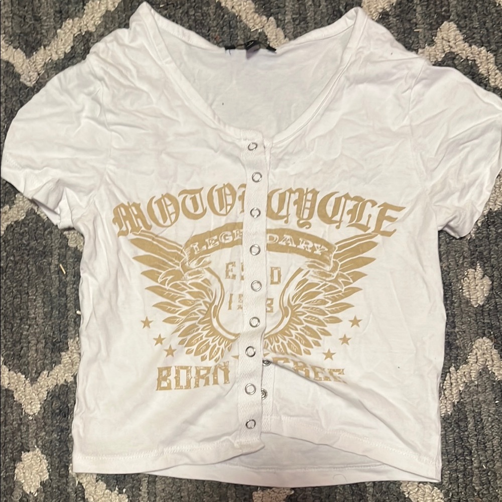 White Graphic Button-Up Tee